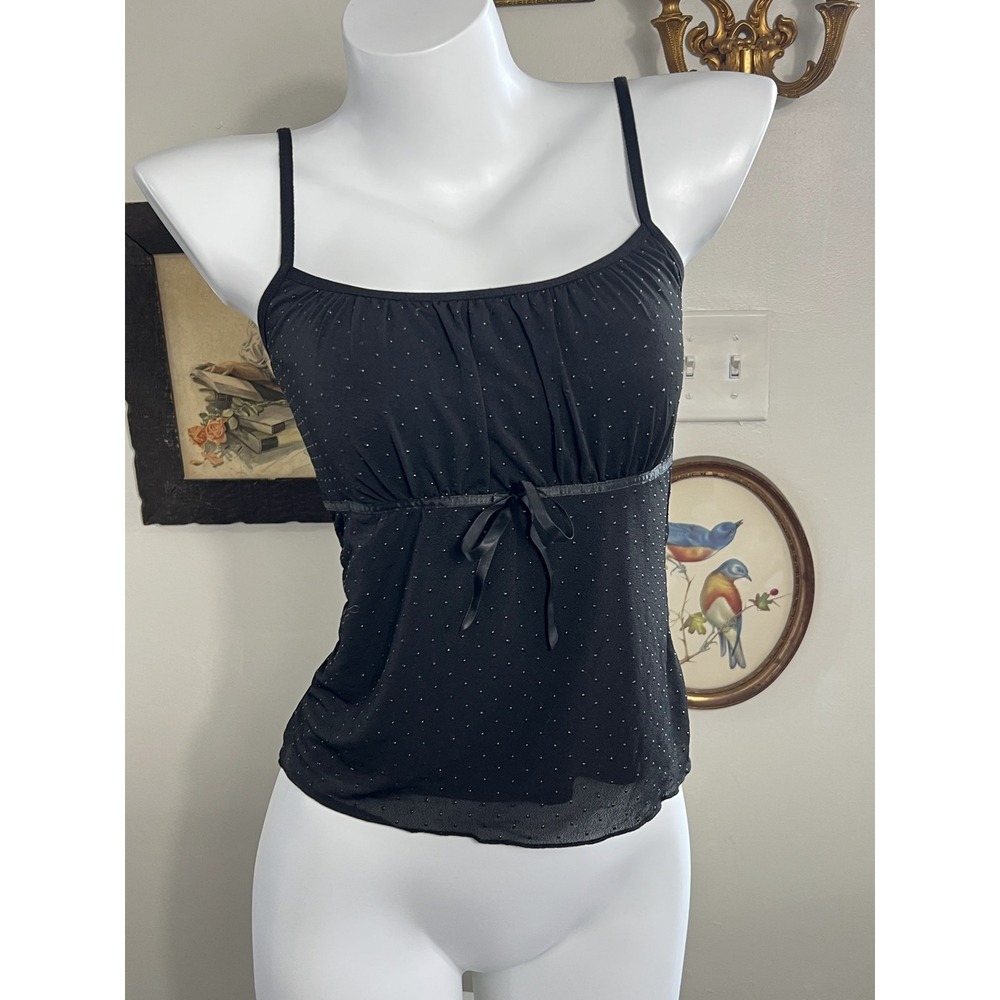 Brandy Melville Black Polka Dot Sheer Camisole Tank Top with Bow NWT